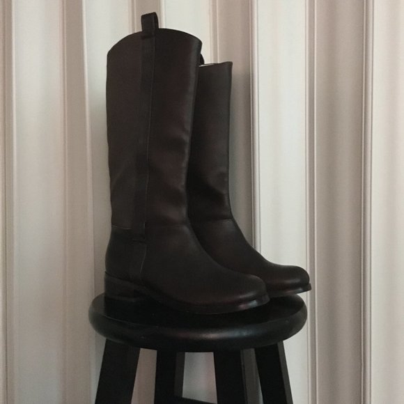 Tall Brown Leather and Canvas Equestrian Boots - Picture 14 of 16